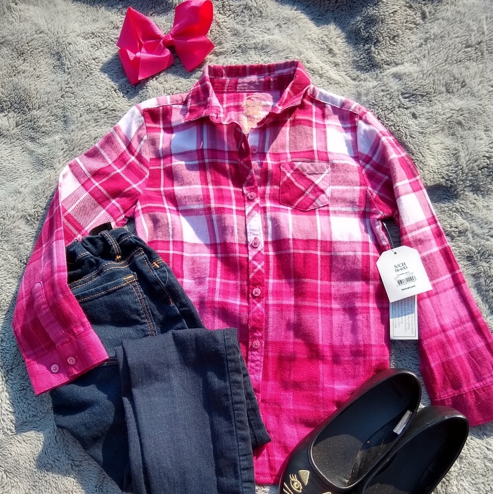 Pink plaid button down Faded Glory
